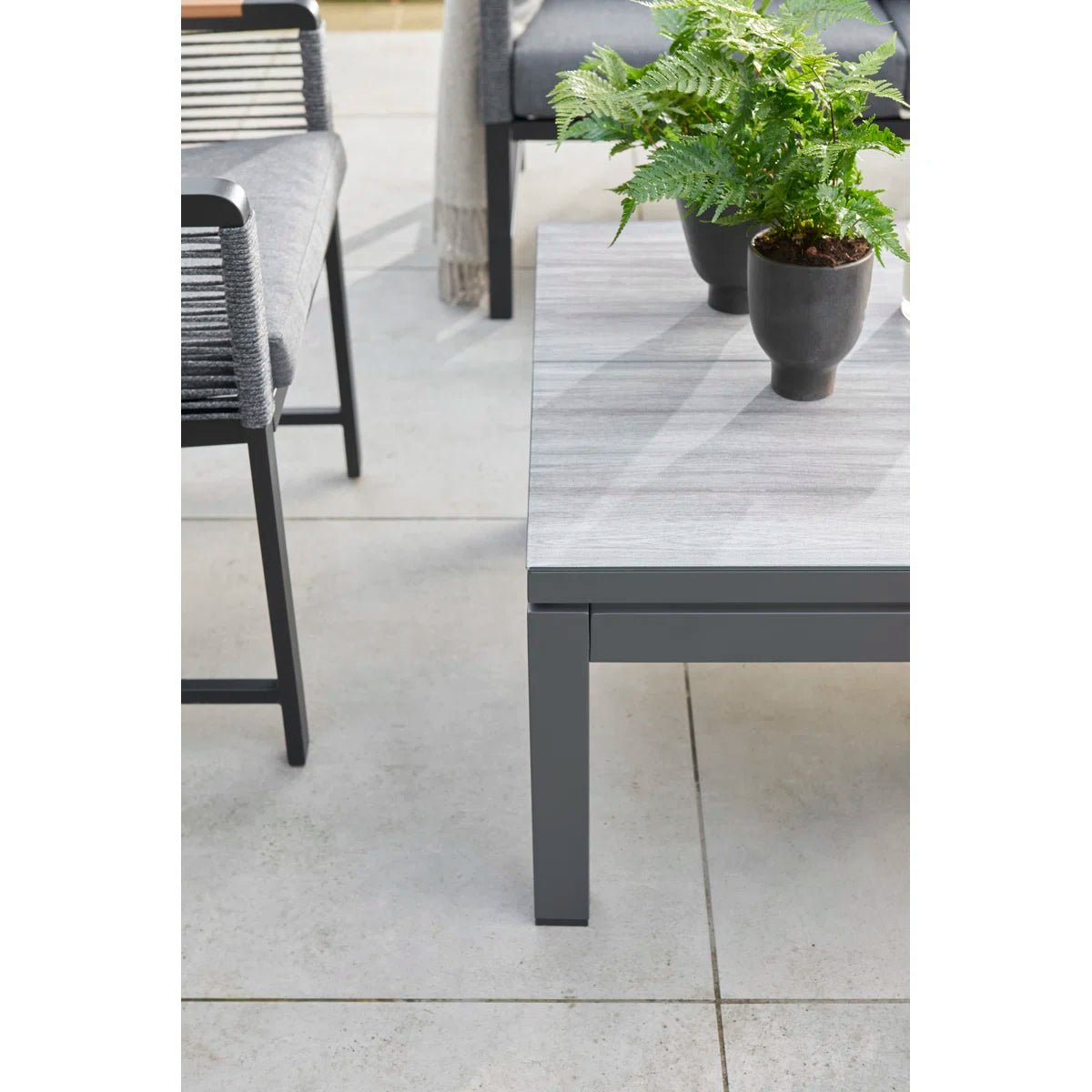 Bellmount Rope‑Weave Aluminium Sofa Set with Three‑Way Lift Table - Outdoor Structures UK