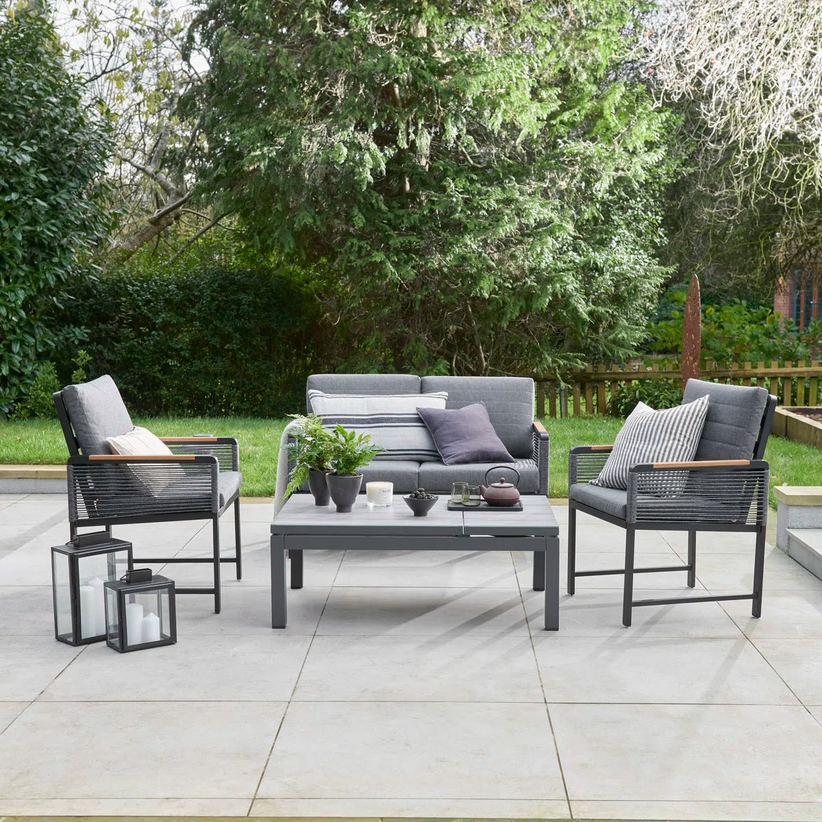 Bellmount Rope‑Weave Aluminium Sofa Set with Three‑Way Lift Table - Outdoor Structures UK