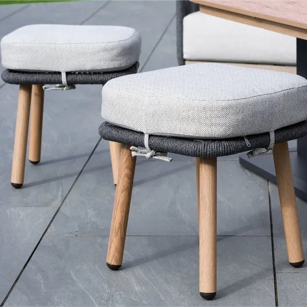 BUXTON - Rope Weave 2 Seater Sofa Set with Piller Coffee Table and 2 Stools - Outdoor Structures UK