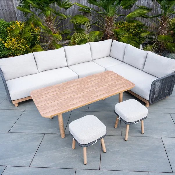 BUXTON - Rope Weave Corner Set with High Table and 2 Stools - Outdoor Structures UK