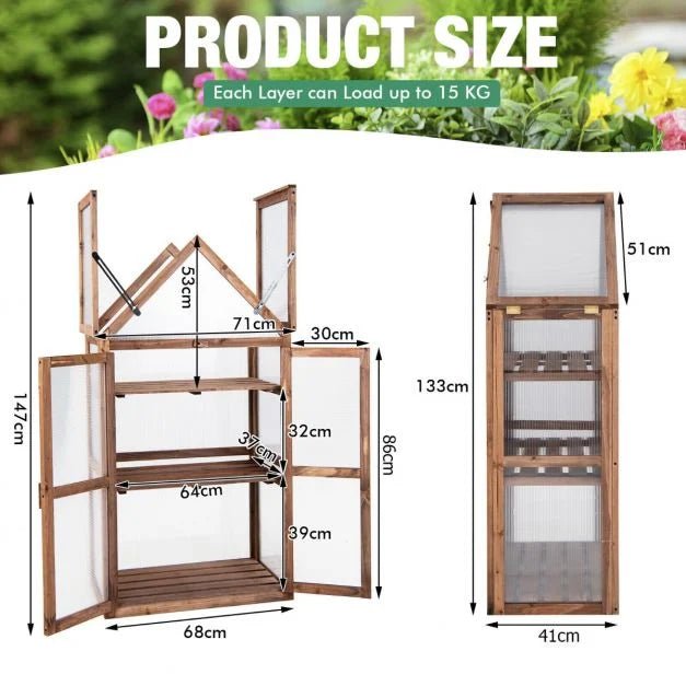 Cold Frame Mini Wooden Greenhouse with Openable Roof - Outdoor Structures UK
