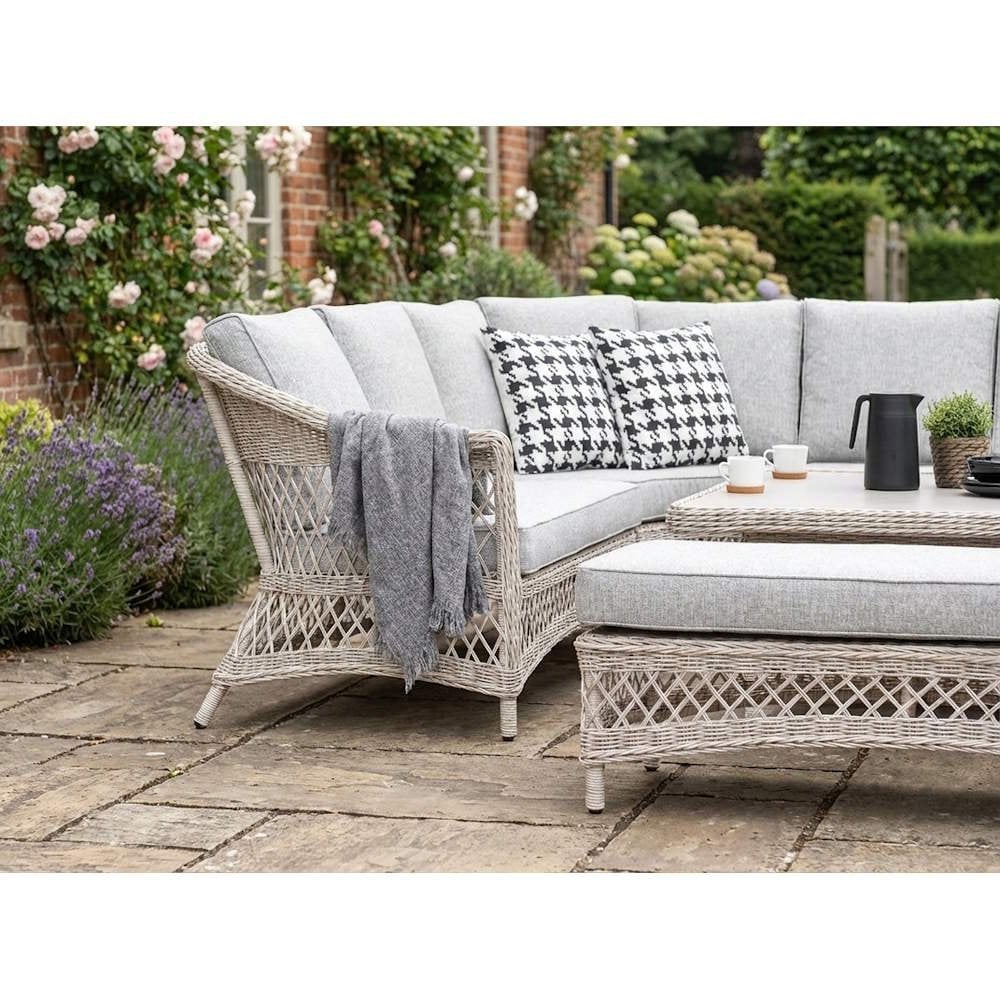 COTSWOLD - Wicker comfort corner set with 2 benches and square height adjustable table