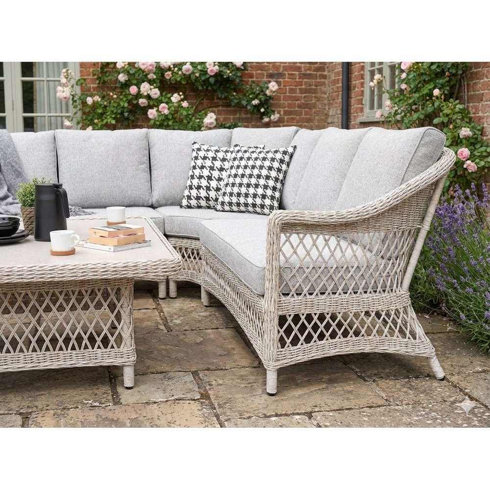 COTSWOLD - Wicker comfort corner set with 2 benches and square height adjustable table