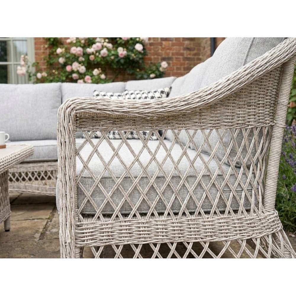 COTSWOLD - Wicker comfort corner set with 2 benches and square height adjustable table