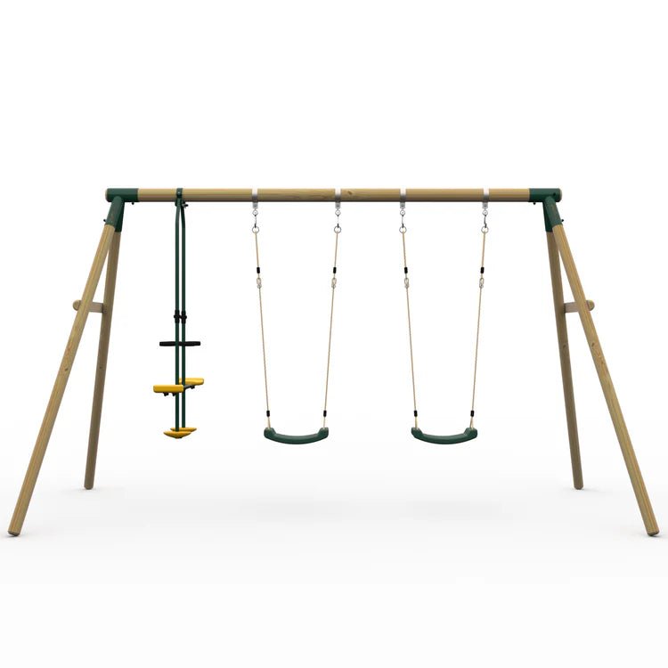Plum® ColobusTM Wooden Garden Swing Set - Double Swing & Glider - Green - Outdoor Structures UK