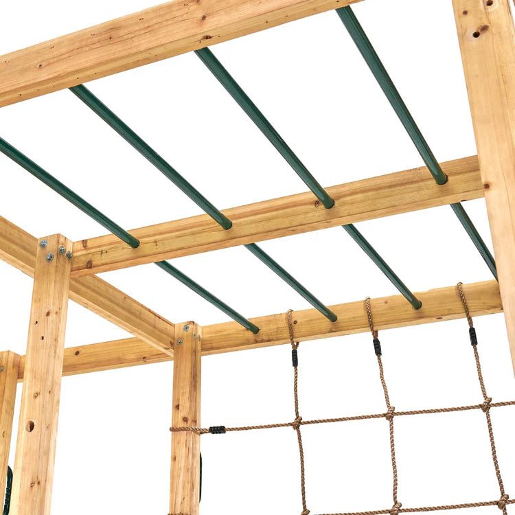 Plum Cube with Swing Arm – Wooden Climbing & Swing Play Centre - Outdoor Structures UK