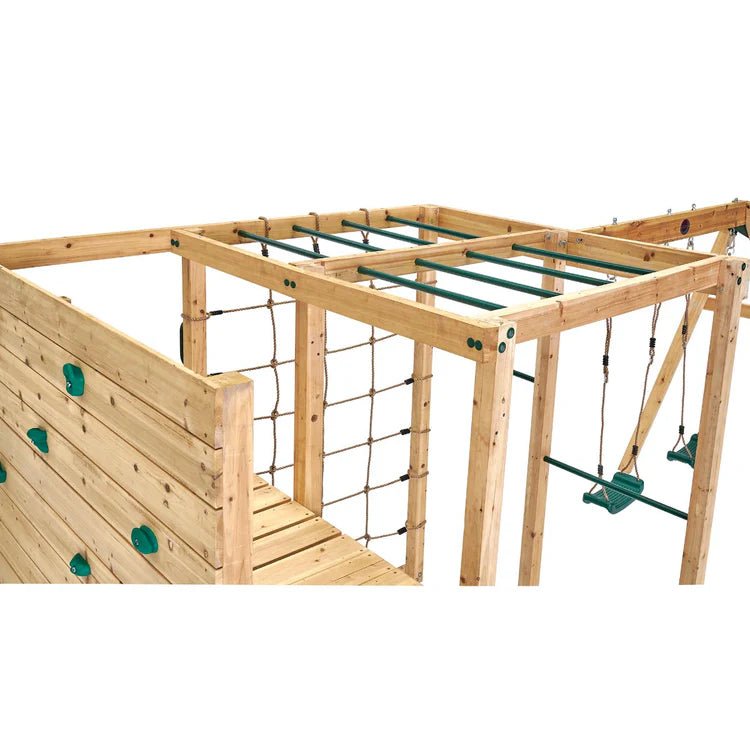 Plum Cube with Swing Arm – Wooden Climbing & Swing Play Centre - Outdoor Structures UK