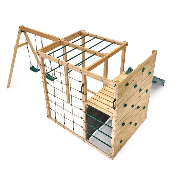 Plum Cube with Swing Arm – Wooden Climbing & Swing Play Centre - Outdoor Structures UK