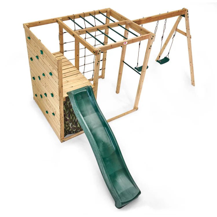 Plum Cube with Swing Arm – Wooden Climbing & Swing Play Centre - Outdoor Structures UK