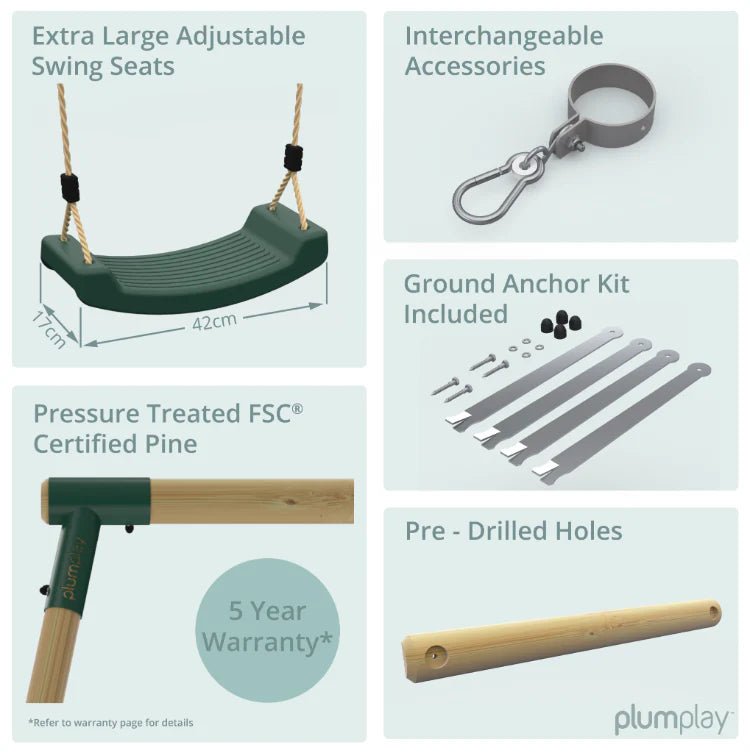 Plum Mangabey Wooden Swing Set with Trapeze - Outdoor Structures UK