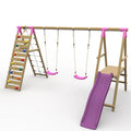 Plum® Woolly Monkey II™ Wooden Swing Set – Double Swing, Climbing Wall, Deck & Slide - Outdoor Structures UK