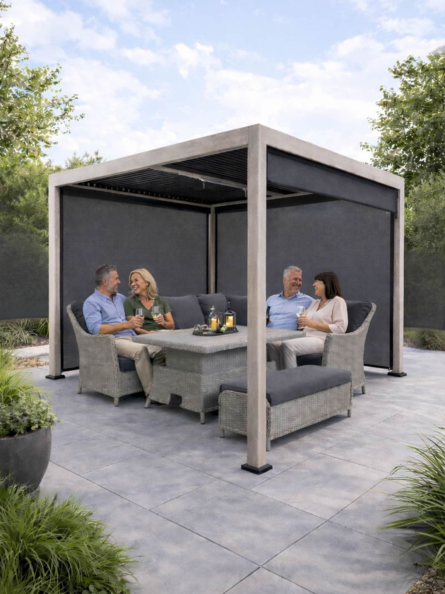 Signature Pergola 3 x 3m with 3 Blinds Incl Delivery and Installation - Outdoor Structures UK