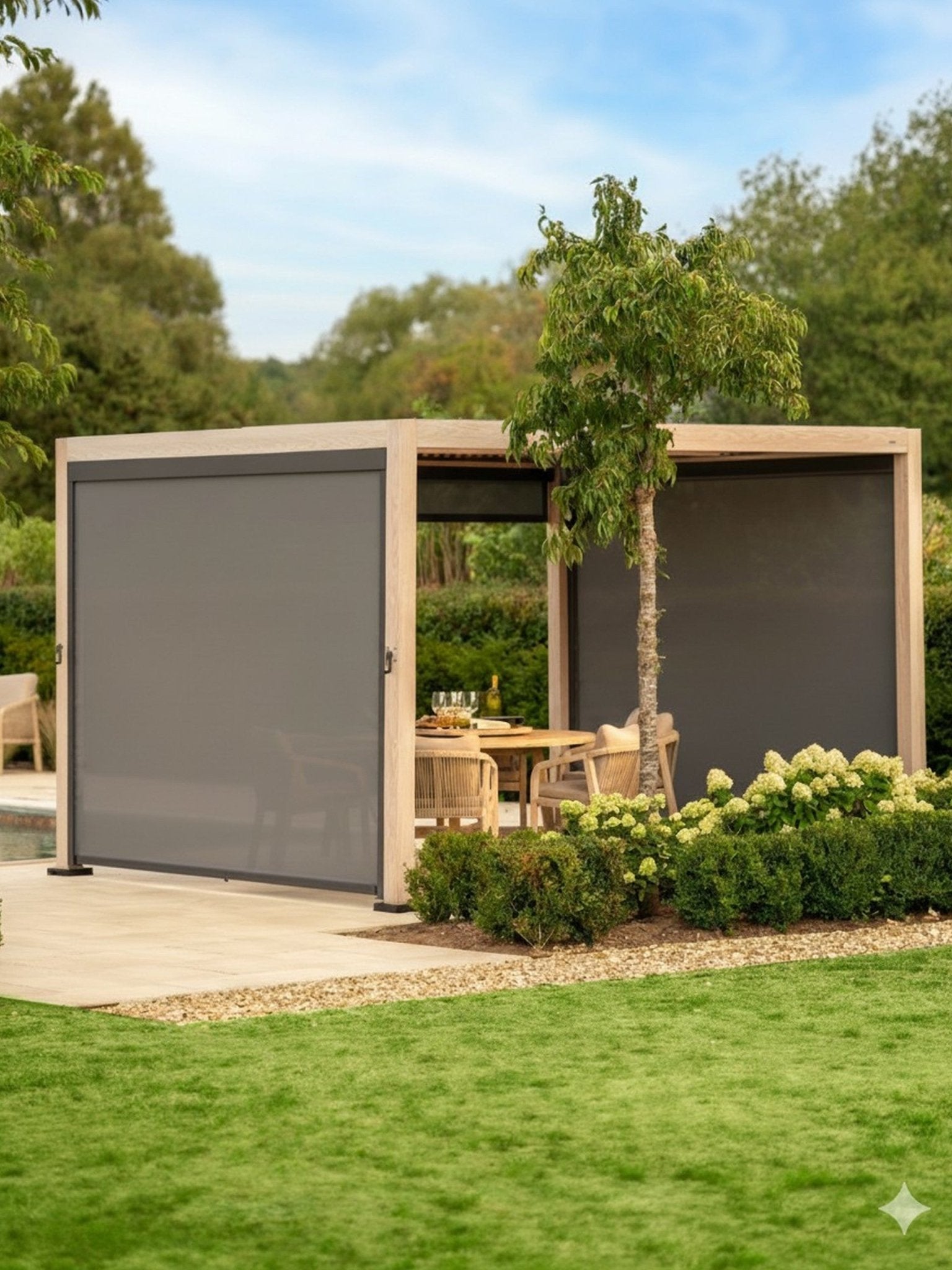 Signature Pergola 3 x 4m with 3 Blinds Incl Delivery and Installation - Outdoor Structures UK