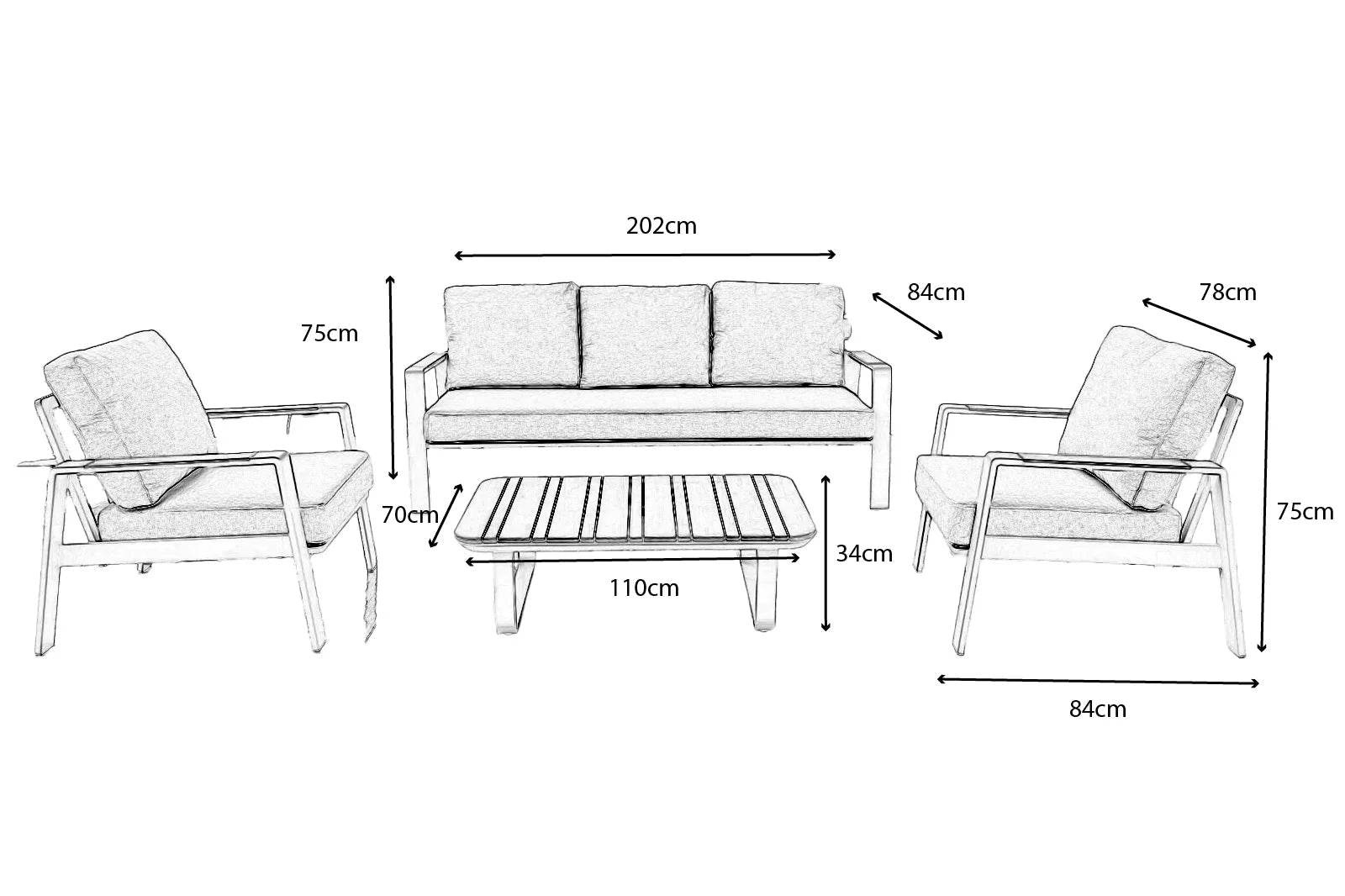 THORNBURY - Aluminium Slated Sofa Set - Outdoor Structures UK