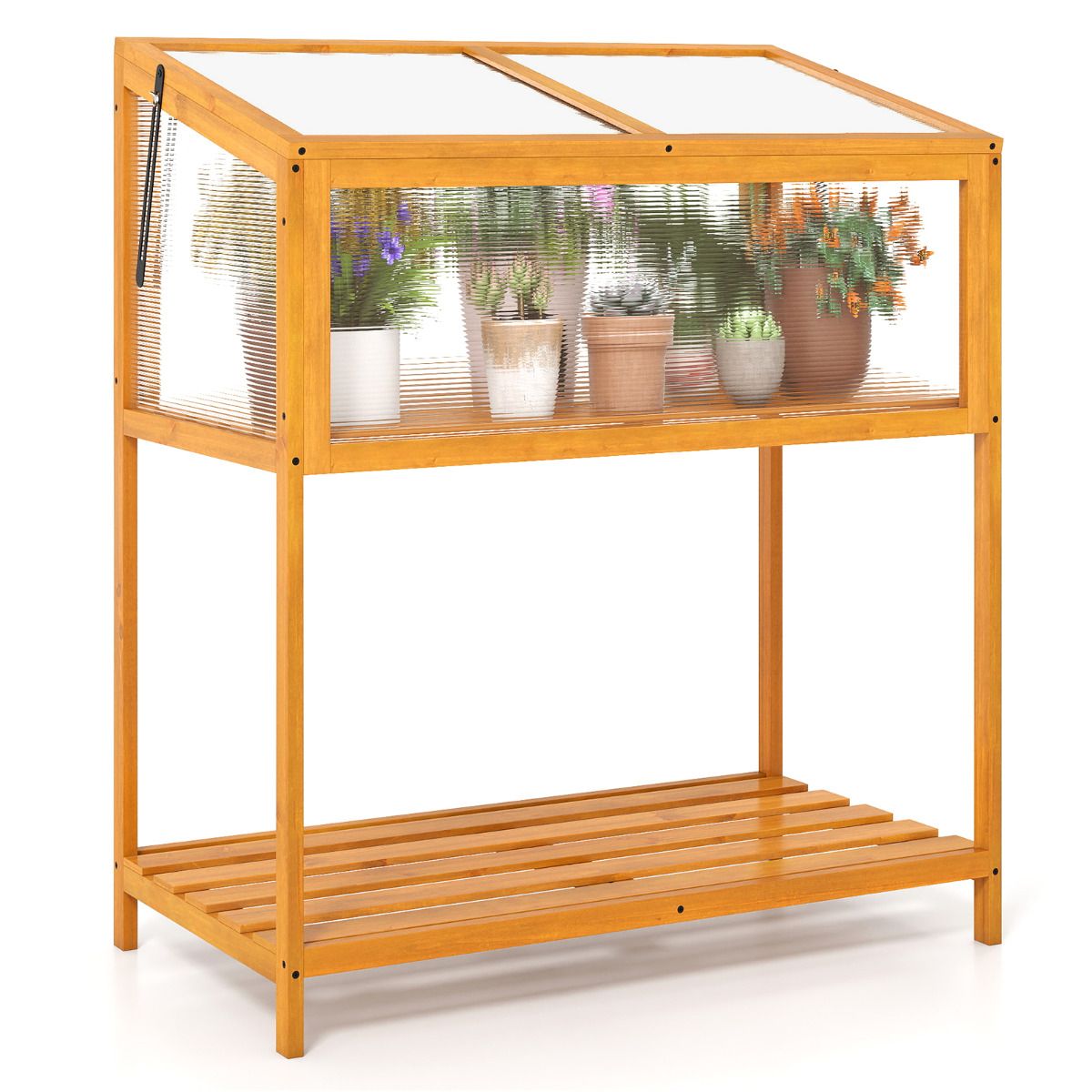 Wood Cold Frame Greenhouse with Slatted Storage Shelf - Outdoor Structures UK