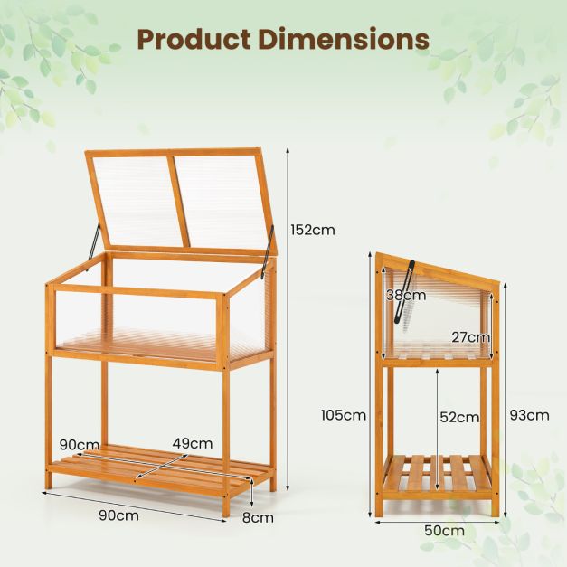 Wood Cold Frame Greenhouse with Slatted Storage Shelf - Outdoor Structures UK