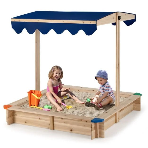 Wooden Kids Sandbox with Height‑Adjustable Canopy & Protective Corners - Outdoor Structures UK