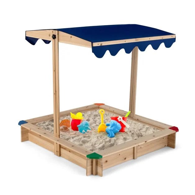 Wooden Kids Sandbox with Height‑Adjustable Canopy & Protective Corners - Outdoor Structures UK