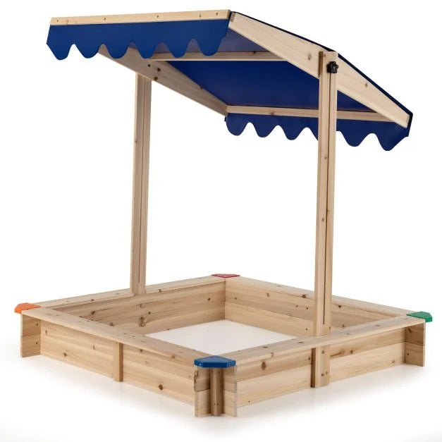 Wooden Kids Sandbox with Height‑Adjustable Canopy & Protective Corners - Outdoor Structures UK