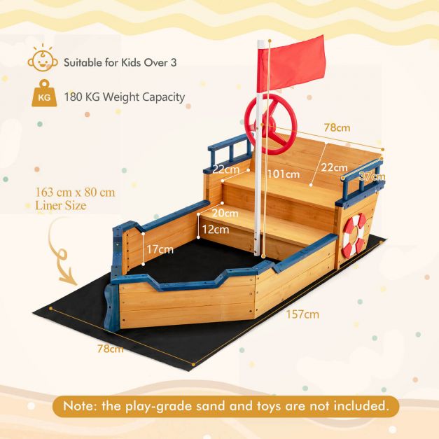 Wooden Pirate Sandboat with Bench Seat & Flag - Outdoor Structures UK