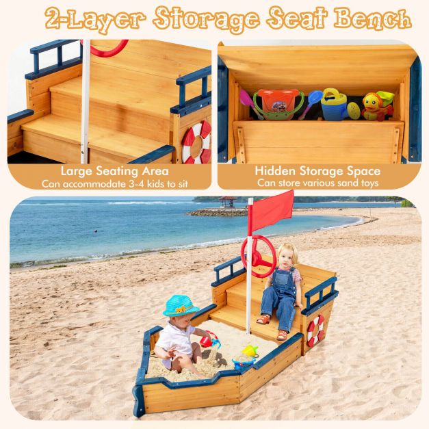 Wooden Pirate Sandboat with Bench Seat & Flag - Outdoor Structures UK
