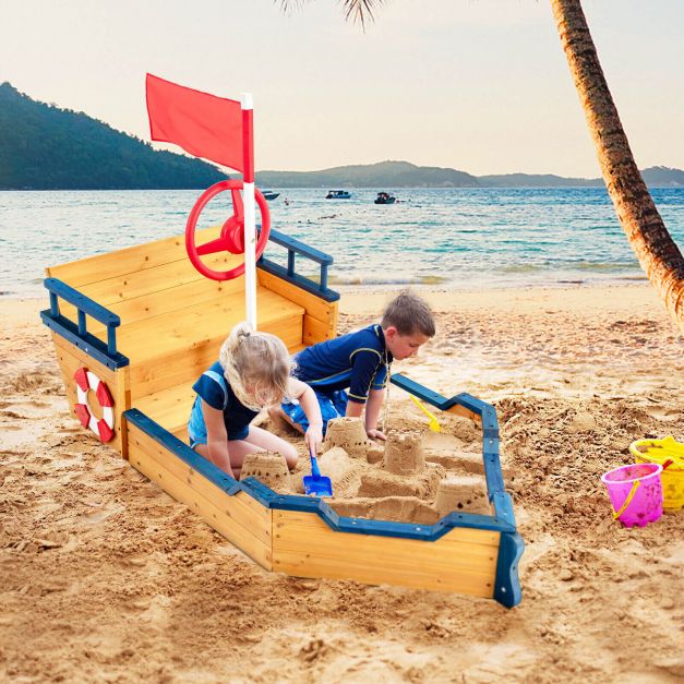 Wooden Pirate Sandboat with Bench Seat & Flag - Outdoor Structures UK