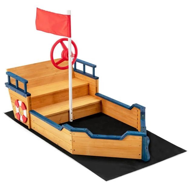 Wooden Pirate Sandboat with Bench Seat & Flag - Outdoor Structures UK