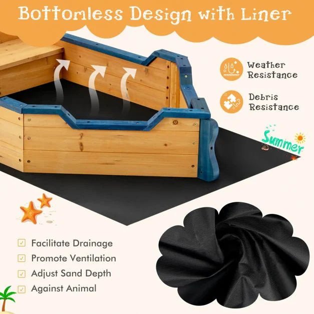 Wooden Pirate Sandboat with Bench Seat & Flag - Outdoor Structures UK