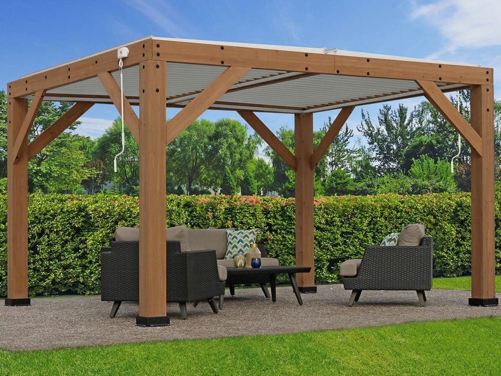 Yardistry Wooden Pergola 13ft x 11ft (4m x 3.4m) With Louvered Roof - Outdoor Structures UK