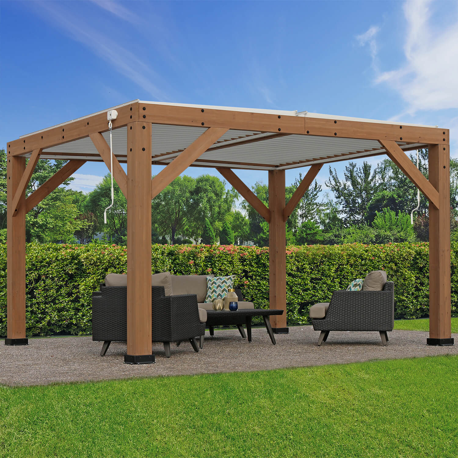 Yardistry Wooden Pergola 13ft x 11ft (4m x 3.4m) With Louvered Roof - Outdoor Structures UK